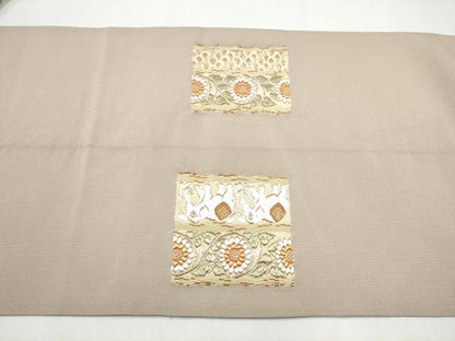 平和屋着物●西陣河村織物謹製・手織り 八寸名古屋帯 象 花唐草文 正絹 逸品 CABL5068hy