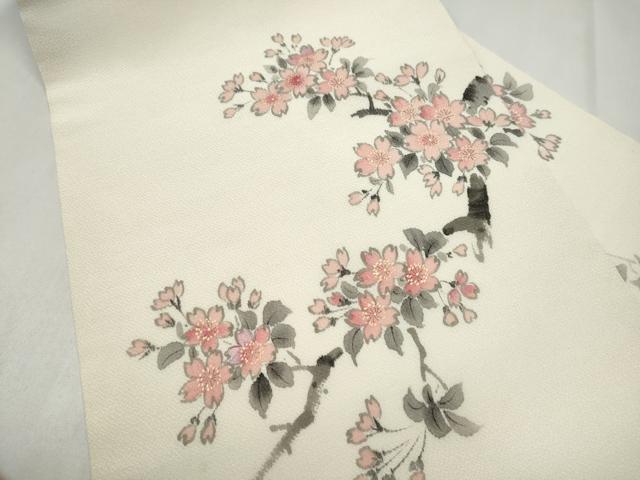 平和屋着物▼九寸名古屋帯　手描き　枝桜文　正絹　逸品　CABL5070hy