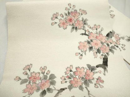 平和屋着物▼九寸名古屋帯　手描き　枝桜文　正絹　逸品　CABL5070hy