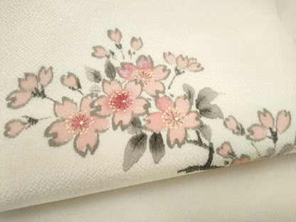 平和屋着物▼九寸名古屋帯　手描き　枝桜文　正絹　逸品　CABL5070hy