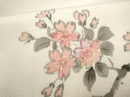 平和屋着物▼九寸名古屋帯　手描き　枝桜文　正絹　逸品　CABL5070hy