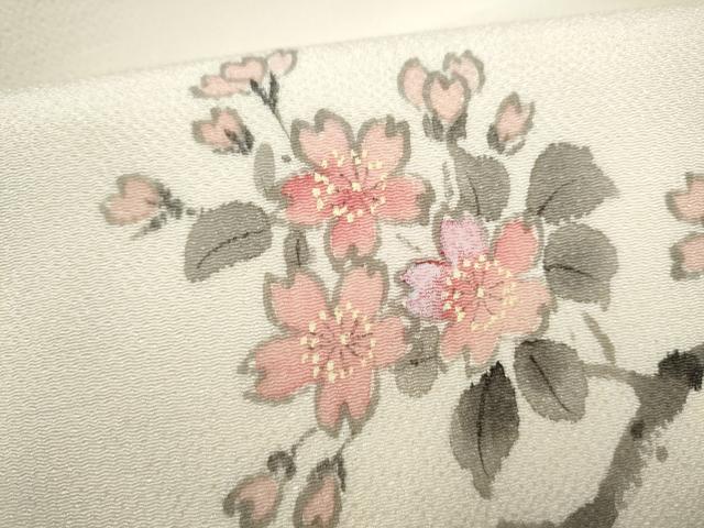 平和屋着物▼九寸名古屋帯　手描き　枝桜文　正絹　逸品　CABL5070hy