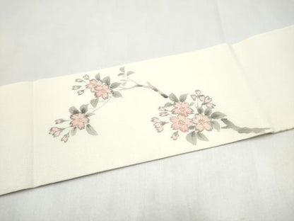 平和屋着物▼九寸名古屋帯　手描き　枝桜文　正絹　逸品　CABL5070hy