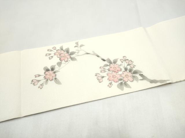 平和屋着物▼九寸名古屋帯　手描き　枝桜文　正絹　逸品　CABL5070hy