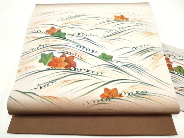 平和屋着物●九寸名古屋帯　手描き　竜田川　正絹　逸品　CABL5073hy