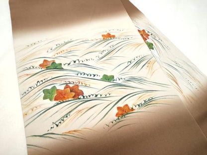 平和屋着物●九寸名古屋帯　手描き　竜田川　正絹　逸品　CABL5073hy