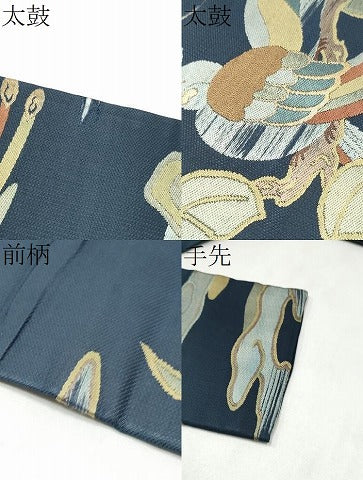 平和屋着物▼九寸名古屋帯　五戎鈴織　休み鳥枝葉文　正絹　逸品　CABL5075hy