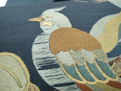 平和屋着物▼九寸名古屋帯　五戎鈴織　休み鳥枝葉文　正絹　逸品　CABL5075hy