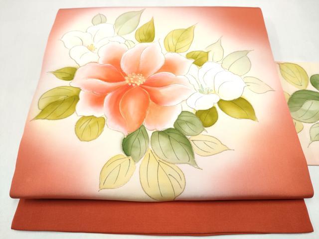 平和屋着物●塩瀬 九寸名古屋帯 手描き 舞花文 金彩 正絹 逸品 CABL5079hy