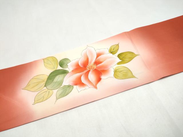 平和屋着物●塩瀬 九寸名古屋帯 手描き 舞花文 金彩 正絹 逸品 CABL5079hy