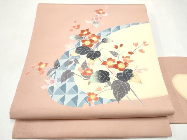 平和屋着物●塩瀬 九寸名古屋帯 友禅 枝花文 正絹 逸品 CABL5080hy