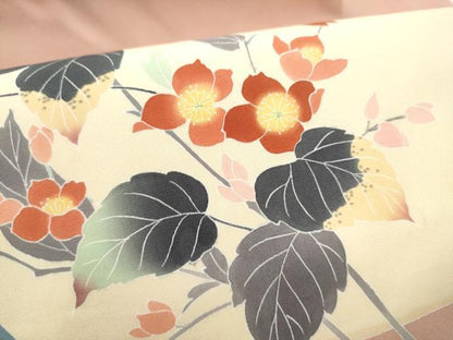 平和屋着物●塩瀬 九寸名古屋帯 友禅 枝花文 正絹 逸品 CABL5080hy