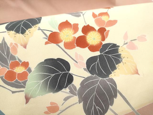 平和屋着物●塩瀬 九寸名古屋帯 友禅 枝花文 正絹 逸品 CABL5080hy