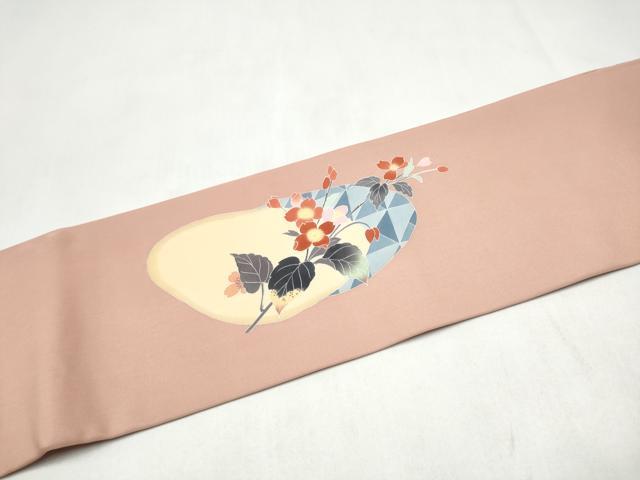 平和屋着物●塩瀬 九寸名古屋帯 友禅 枝花文 正絹 逸品 CABL5080hy