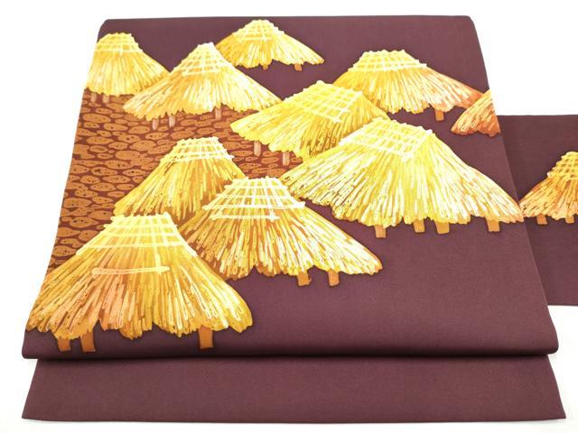 平和屋着物▼塩瀬　九寸名古屋帯　作家物　ろうけつ染　風景文　正絹　逸品　CABL5084hy