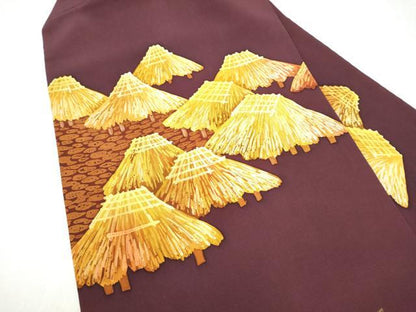 平和屋着物▼塩瀬　九寸名古屋帯　作家物　ろうけつ染　風景文　正絹　逸品　CABL5084hy