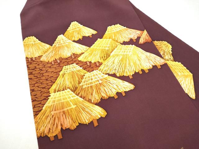 平和屋着物▼塩瀬　九寸名古屋帯　作家物　ろうけつ染　風景文　正絹　逸品　CABL5084hy