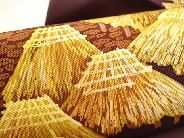 平和屋着物▼塩瀬　九寸名古屋帯　作家物　ろうけつ染　風景文　正絹　逸品　CABL5084hy