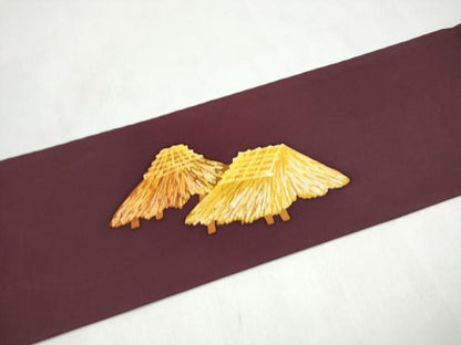 平和屋着物▼塩瀬　九寸名古屋帯　作家物　ろうけつ染　風景文　正絹　逸品　CABL5084hy