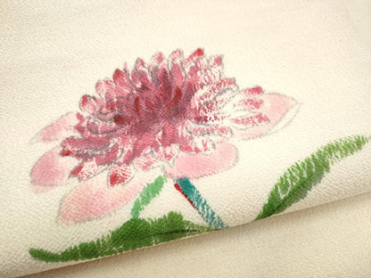 平和屋着物●九寸名古屋帯 作家物 手描き 枝花文 鬼しぼ縮緬 正絹 逸品 CABL5085hy