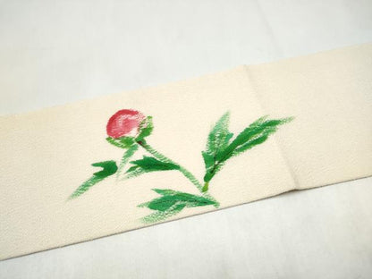 平和屋着物●九寸名古屋帯 作家物 手描き 枝花文 鬼しぼ縮緬 正絹 逸品 CABL5085hy