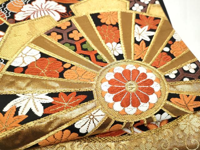 平和屋着物●西陣 河合美術織物謹製 六通柄袋帯 唐織 源氏車宝尽くし花文 黒地 正絹 逸品 CABL5090hy