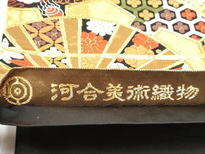 平和屋着物●西陣 河合美術織物謹製 六通柄袋帯 唐織 源氏車宝尽くし花文 黒地 正絹 逸品 CABL5090hy