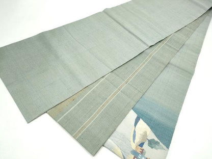 平和屋着物●両面　太鼓柄袋帯　紬地　すくい織　風景文　正絹　逸品　CABL5094hy