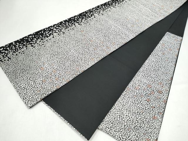 平和屋着物●六通柄袋帯　唐織　舞桜文　黒地　銀糸　正絹　逸品　CABL5098hy