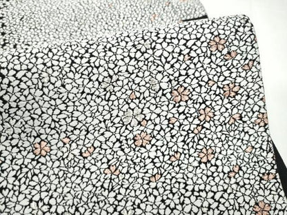 平和屋着物●六通柄袋帯　唐織　舞桜文　黒地　銀糸　正絹　逸品　CABL5098hy