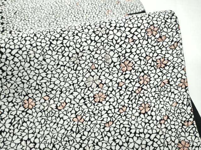 平和屋着物●六通柄袋帯　唐織　舞桜文　黒地　銀糸　正絹　逸品　CABL5098hy