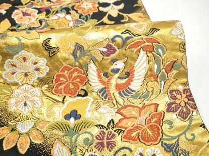 平和屋着物●六通柄袋帯　唐織　酉域異宝紋　黒地　金糸　正絹　逸品　CABL5105hy