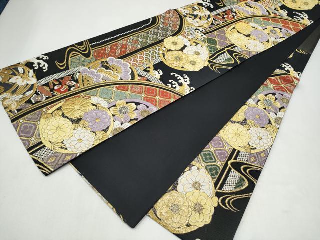 平和屋着物●六通柄袋帯　草花丸文　金糸　正絹　逸品　CABL5106hy