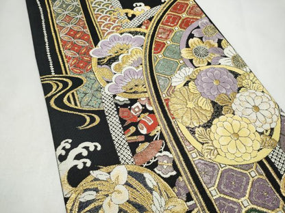 平和屋着物●六通柄袋帯　草花丸文　金糸　正絹　逸品　CABL5106hy