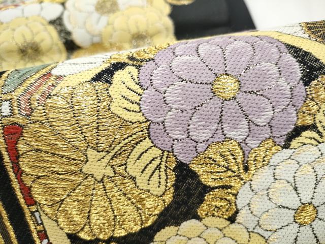 平和屋着物●六通柄袋帯　草花丸文　金糸　正絹　逸品　CABL5106hy