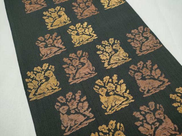 平和屋着物●西陣　かつやま織物謹製　六通柄袋帯　花兎　金糸　正絹　逸品　CABL5113hy