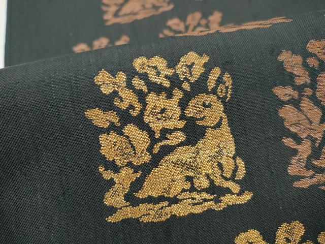 平和屋着物●西陣　かつやま織物謹製　六通柄袋帯　花兎　金糸　正絹　逸品　CABL5113hy