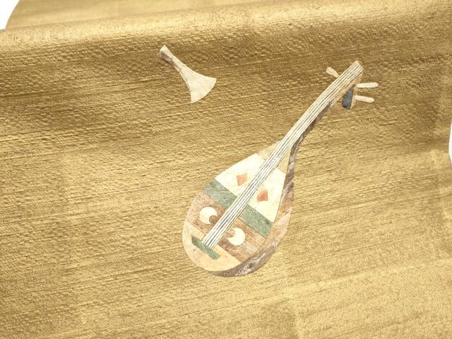 平和屋着物●みのむし工芸作家　草苑白水　太鼓柄袋帯　蓑虫　楽器　正絹　逸品　CABL5117hy