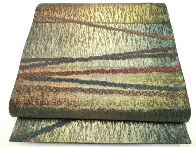 平和屋着物●両面　両方向　全通柄袋帯　斜線文　引箔　正絹　逸品　CABL5139hy