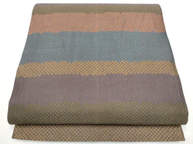 平和屋着物●両面　両方向　全通柄袋帯　斜線文　引箔　正絹　逸品　CABL5139hy