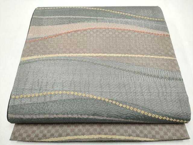 平和屋着物●両面　両方向　全通柄袋帯　献上紋　引箔　正絹　逸品　CABL5141hy