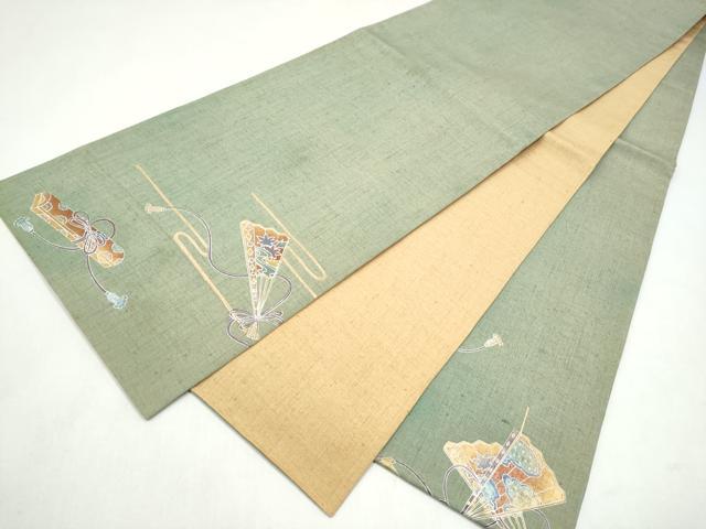 平和屋着物●太鼓柄袋帯　紬地　桧扇横笛松文　金彩　正絹　逸品　CABL5145hy