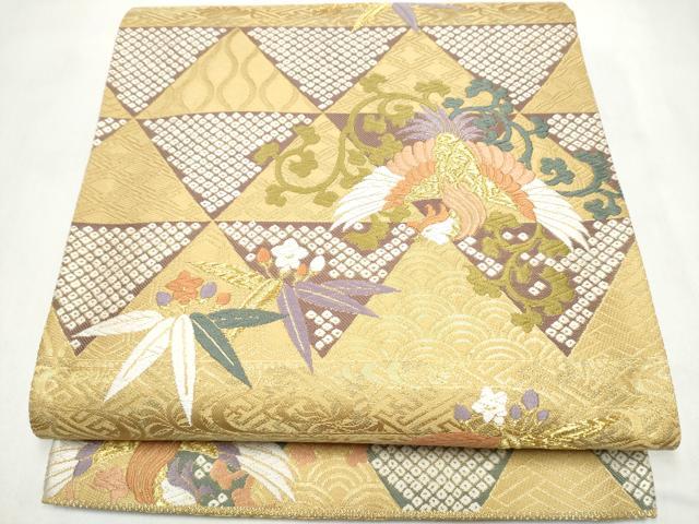 平和屋着物●六通柄袋帯　唐織　鳳凰唐草文　金糸　正絹　逸品　CABL5152hy