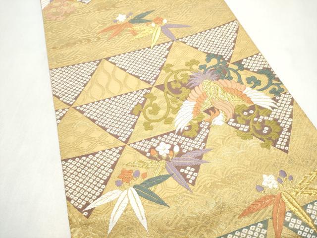 平和屋着物●六通柄袋帯　唐織　鳳凰唐草文　金糸　正絹　逸品　CABL5152hy