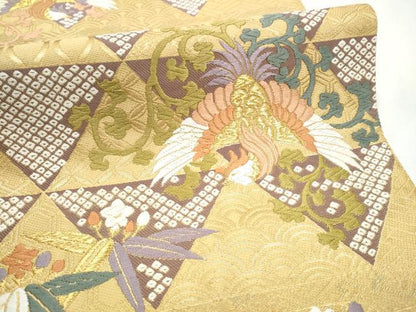 平和屋着物●六通柄袋帯　唐織　鳳凰唐草文　金糸　正絹　逸品　CABL5152hy