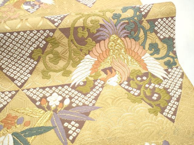 平和屋着物●六通柄袋帯　唐織　鳳凰唐草文　金糸　正絹　逸品　CABL5152hy