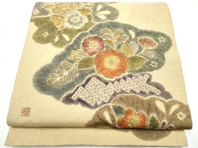平和屋着物●太鼓柄袋帯　作家物　辻が花　金通し地　正絹　逸品　CABL5156hy