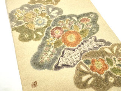 平和屋着物●太鼓柄袋帯　作家物　辻が花　金通し地　正絹　逸品　CABL5156hy