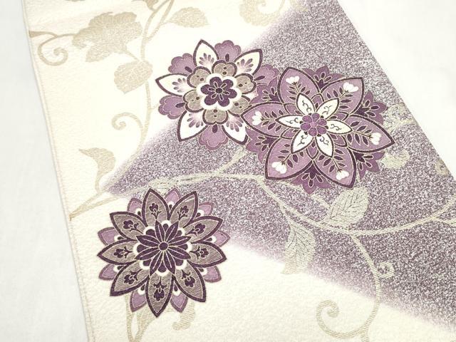 平和屋着物●太鼓柄袋帯　刺繍　花唐草文　金彩　銀通し地　正絹　逸品　未使用　CABL5161hy