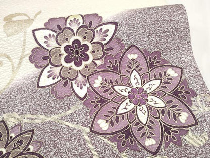 平和屋着物●太鼓柄袋帯　刺繍　花唐草文　金彩　銀通し地　正絹　逸品　未使用　CABL5161hy